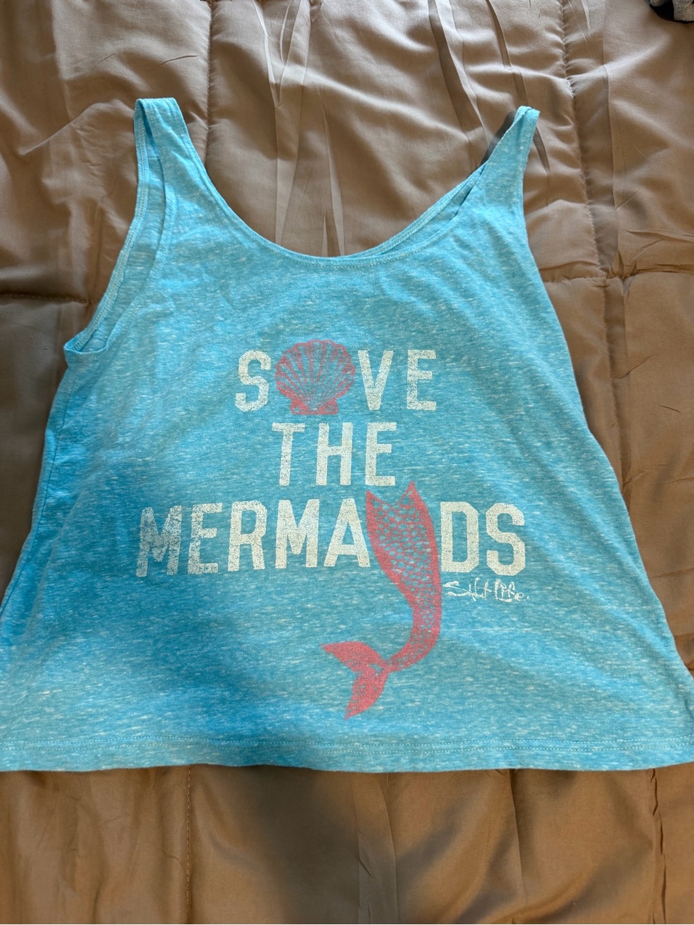 Salt Life Aqua Blue "Save the Mermaids" Women's Swim Tank with Pink Accent